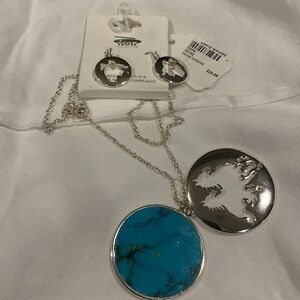 Icon Collection Horse turquoise pendent & earring set 20”chain Running Mares NEW